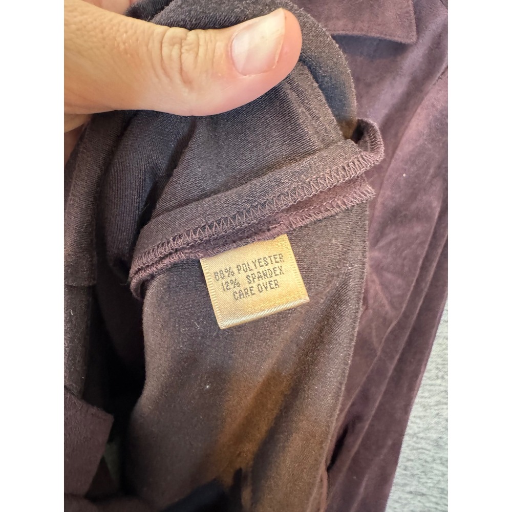 Trousers Etc New York Plum Faux Suede Ruffle Cuff Button Down Top Blouse Size 12 - Picture 4 of 4